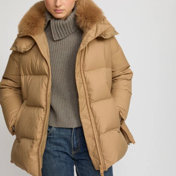 Yves Salomon A Line Down Jacket w/Fox Fur Hood Puffer Jacket NWT - Picture 1 of 14